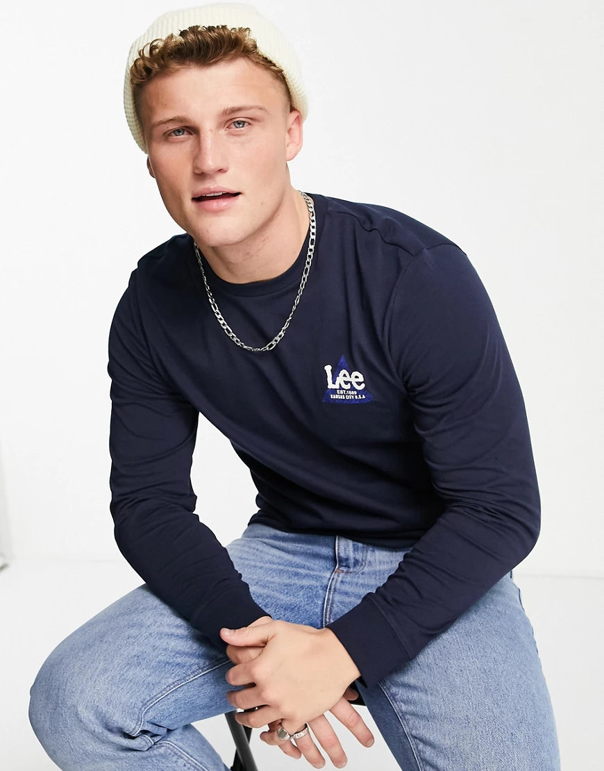 Lee – Langärmliges Shirt mit Logo-Marineblau günstig online kaufen