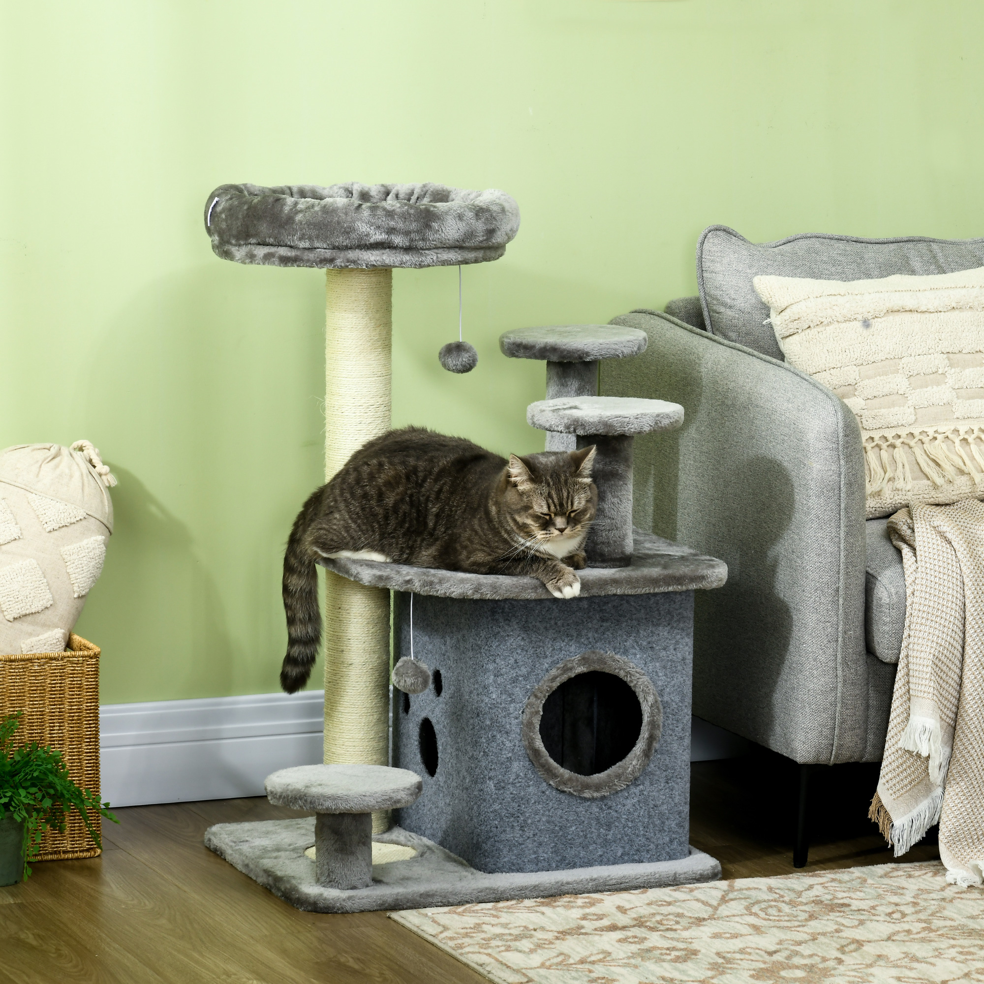 PawHut Kratzbaum für Katzen mit Plattformen, Bett, Häuschen und Sisal-Pfost günstig online kaufen
