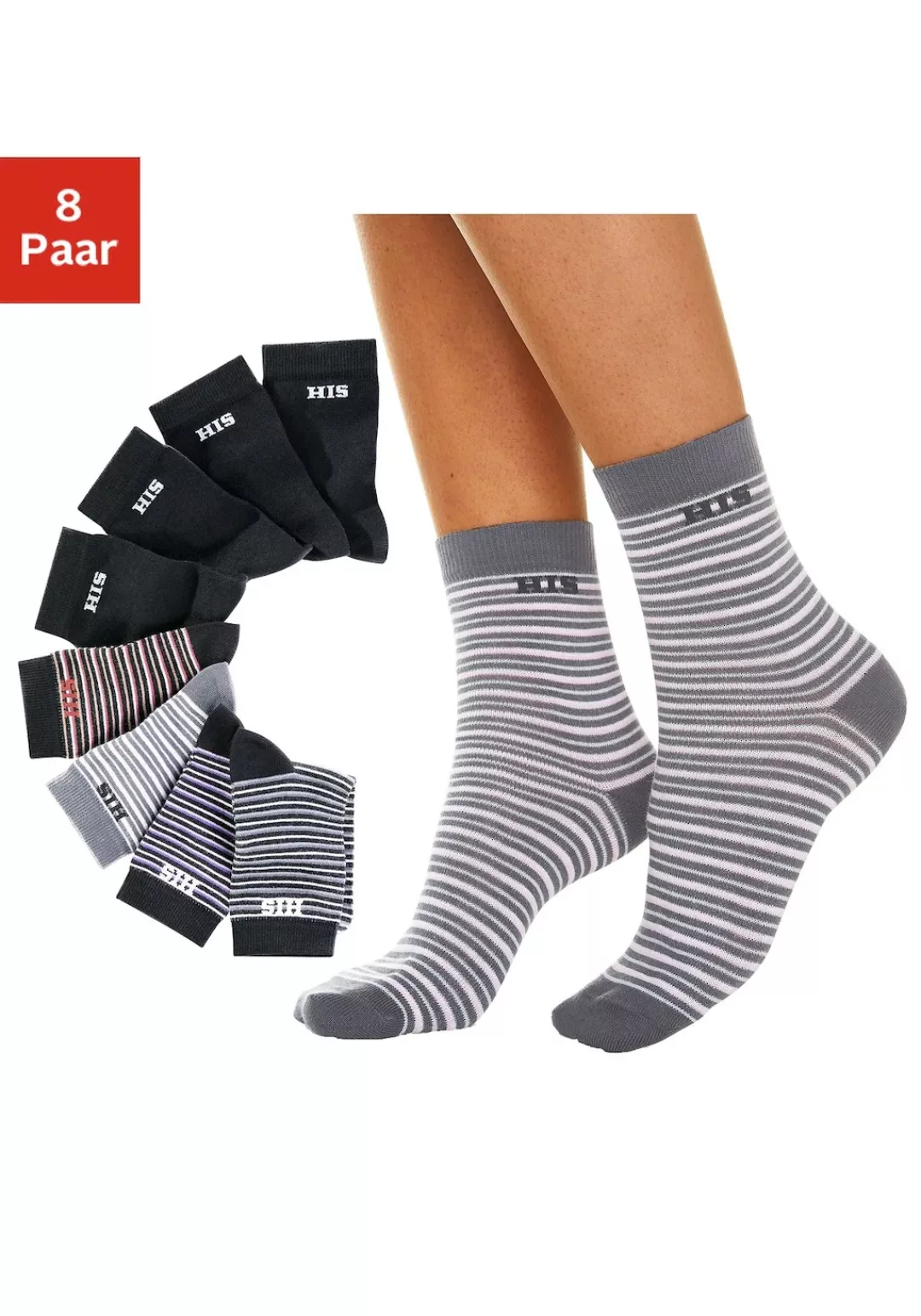 H.I.S Socken, (Packung, 8 Paar), geringelt und unifarben günstig online kaufen