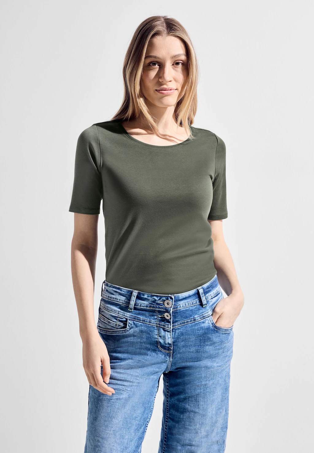 Cecil T-Shirt Cecil T-Shirt einfarbig in Cool Khaki (1-tlg) Nicht Vorhanden günstig online kaufen