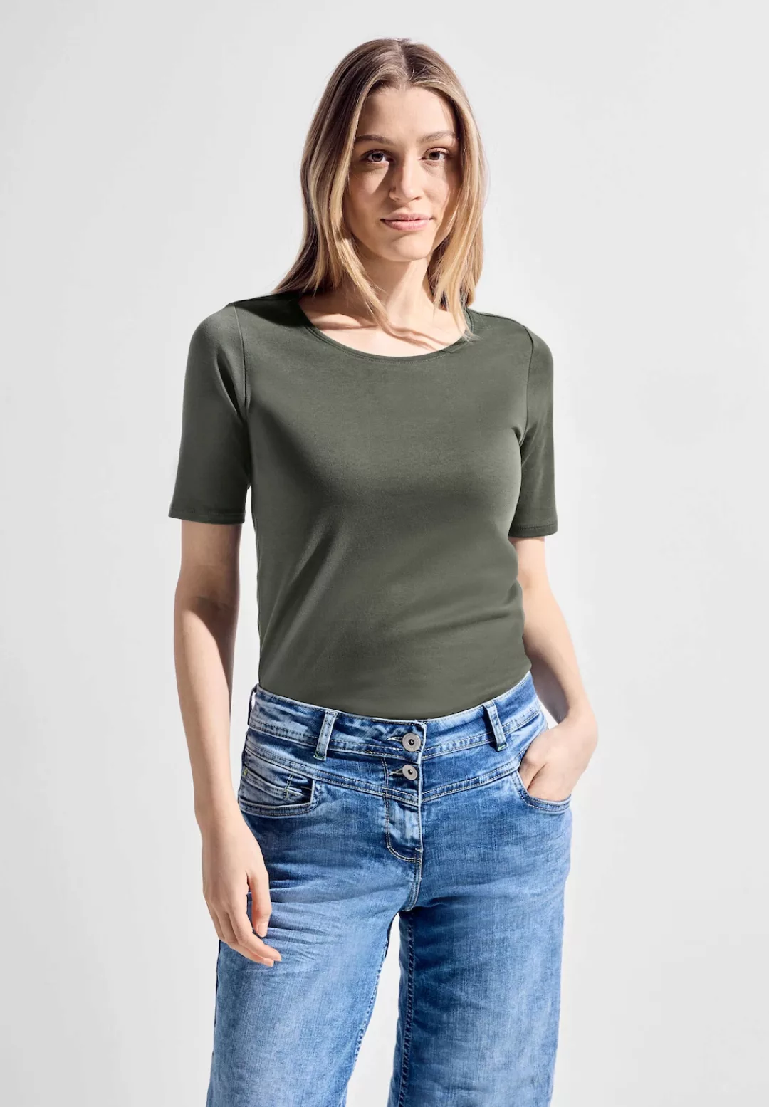 Cecil T-Shirt Cecil T-Shirt einfarbig in Cool Khaki (1-tlg) Nicht Vorhanden günstig online kaufen