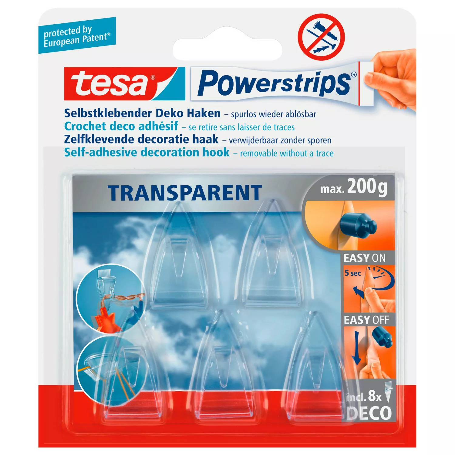 Tesa Powerstrips Deco-Haken Transparent 5 Stück mit 8 x Powerstrips günstig online kaufen