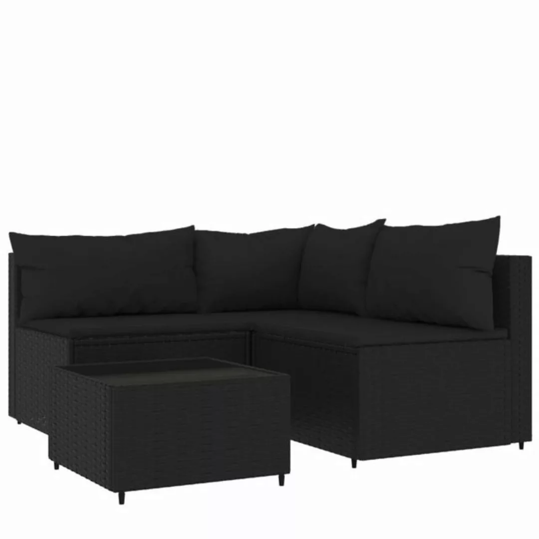 Vidaxl 4-tlg. Garten-lounge-set Mit Kissen Schwarz Poly Rattan günstig online kaufen