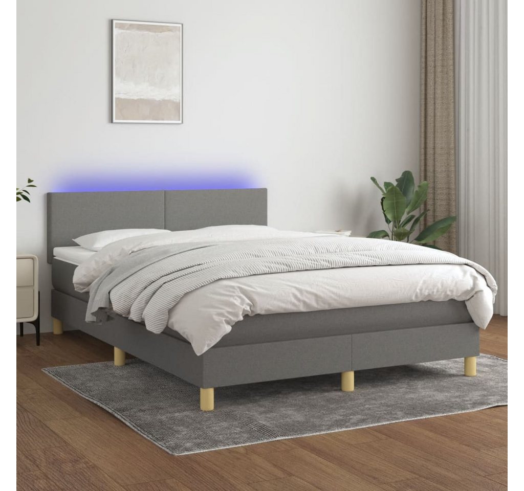 vidaXL Boxspringbett Boxspringbett mit Matratze LED Dunkelgrau 140x200 cm S günstig online kaufen