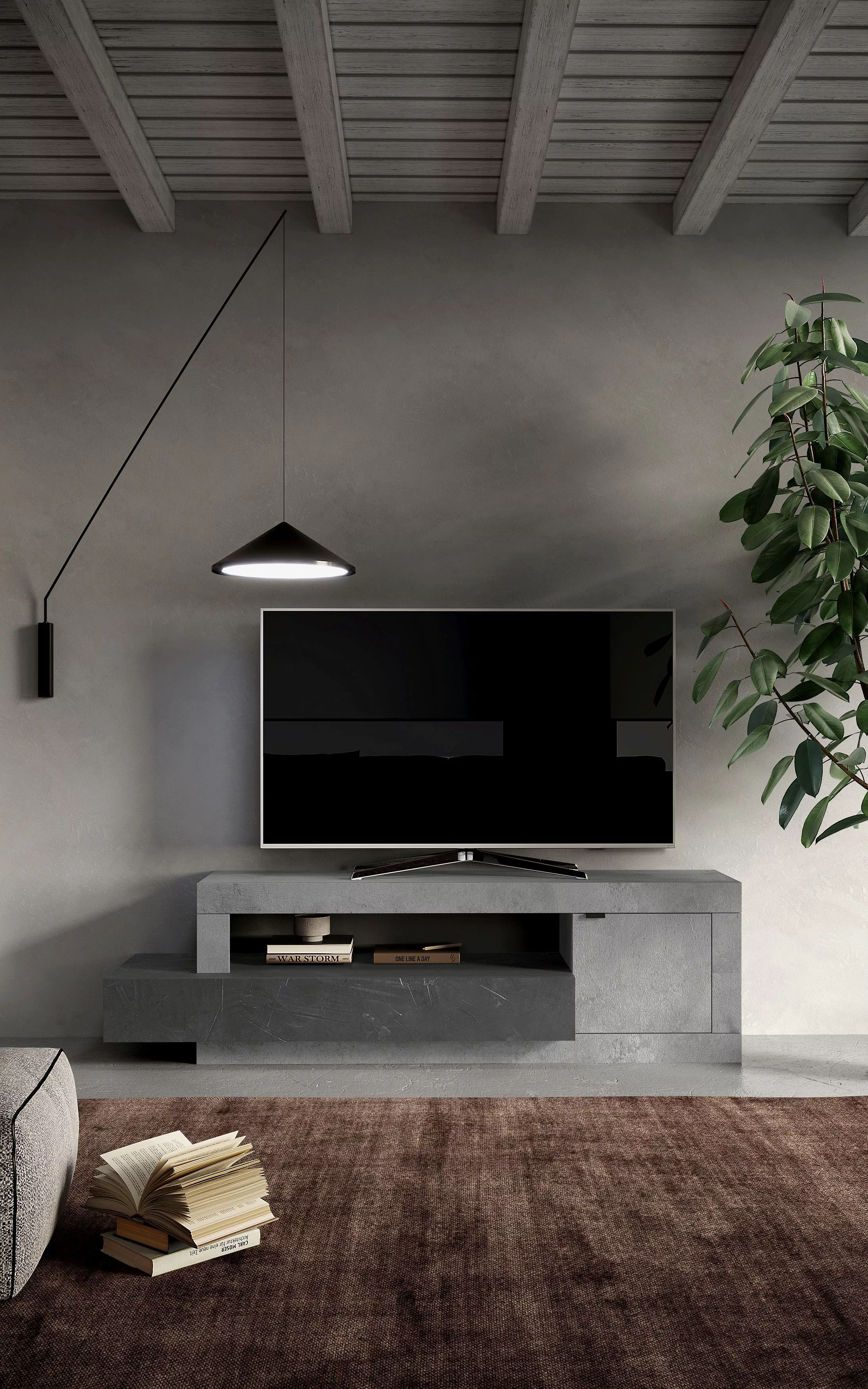 TV-Möbel mit 1 Tür, 1 Schublade & 1 Ablagefach - Holzfarben & Anthrazit - R günstig online kaufen