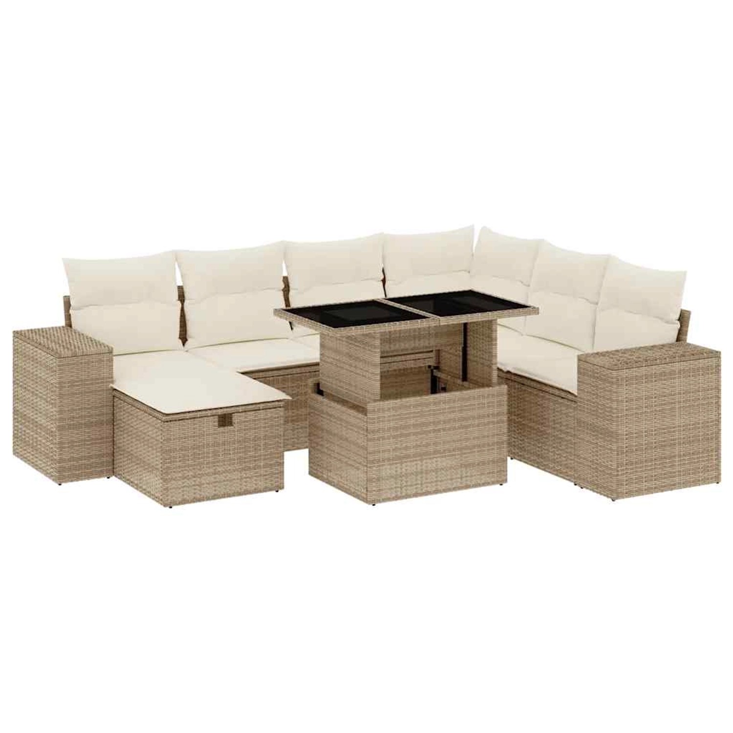 vidaXL 8-Tlg Garten-Sofagarnitur mit Kissen Beige Poly Rattan 3275318 günstig online kaufen