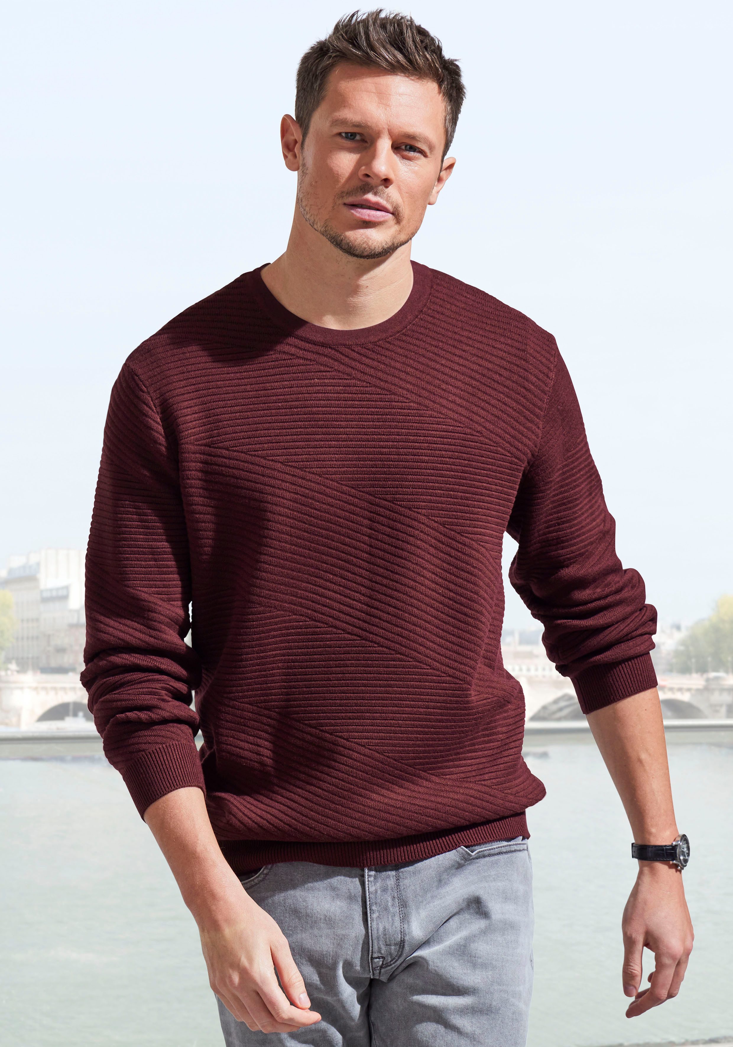 John Devin Strickpullover, Pullover aus weichem Strukturstrick günstig online kaufen