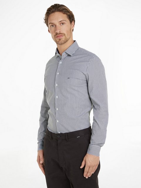 Calvin Klein Langarmhemd POPLIN STRIPE SLIM SHIRT mit Logoprägung günstig online kaufen