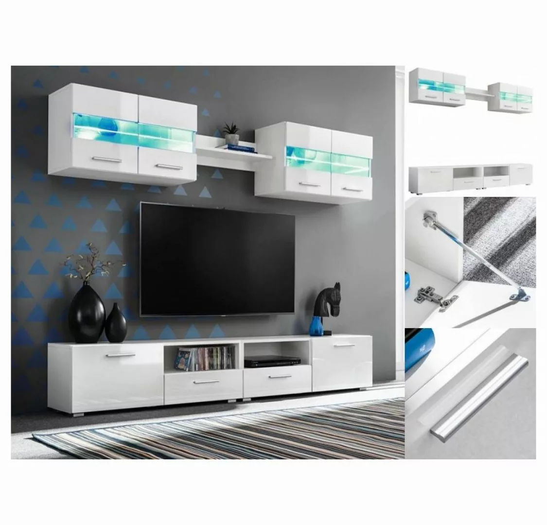 vidaXL TV-Schrank 5-tlg TV-Wohnwand-Set mit LED-Leuchten Hochglanz-Weiß günstig online kaufen