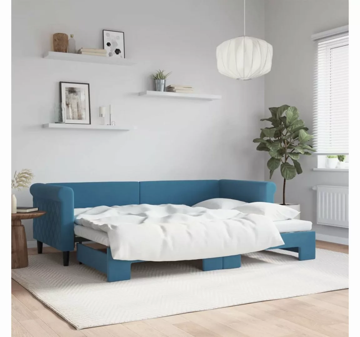 vidaXL Gästebett Gästebett Tagesbett Ausziehbar Blau 80x200 cm Samt Bett Be günstig online kaufen