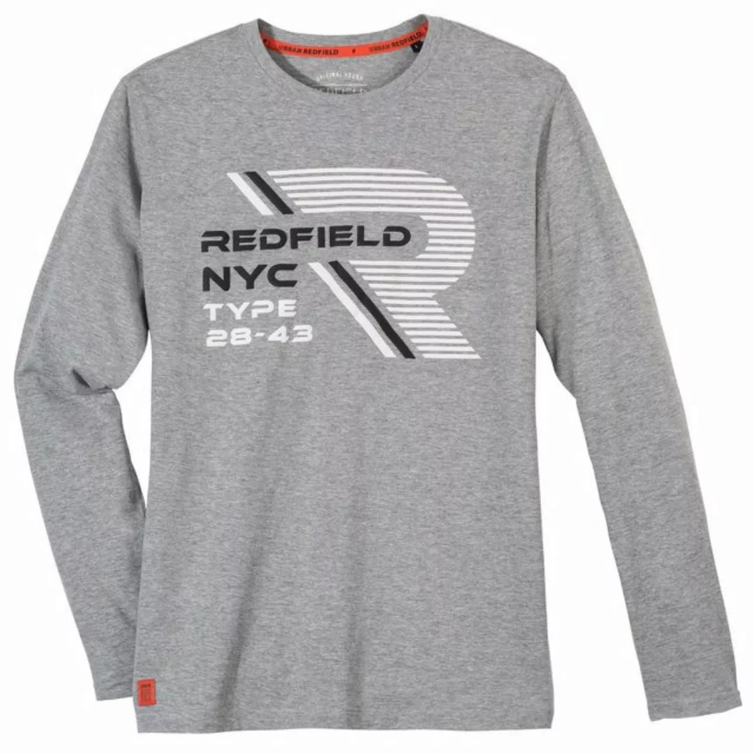 redfield Langarmshirt Redfield XXL Longsleeve sportiver Print hellgrau günstig online kaufen