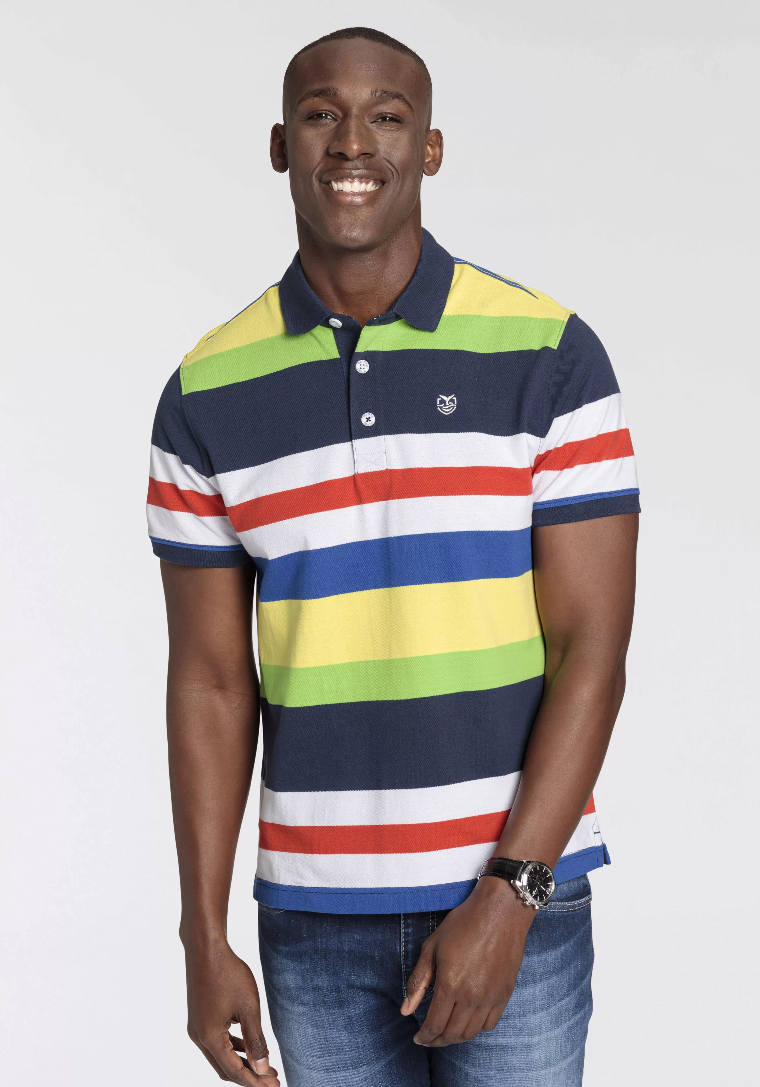 DELMAO Poloshirt, mit Stickerei und Multicolour Streifen günstig online kaufen