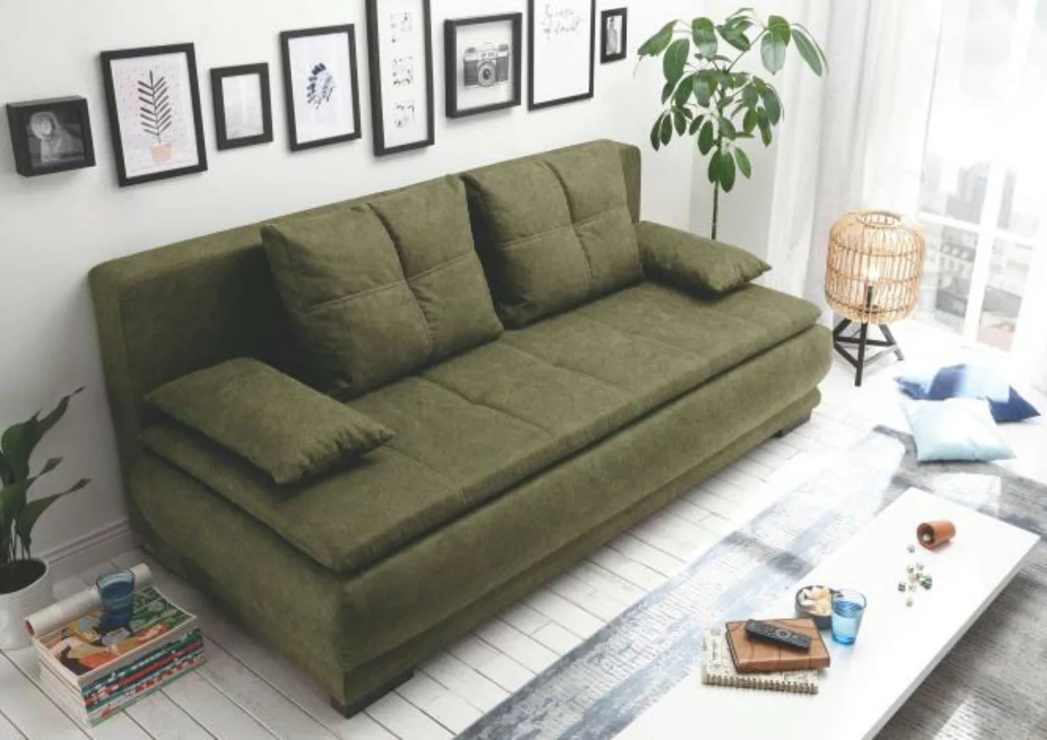 Dauerschläfer Schlafsofa 160x200 mit Bettkasten und Federkern oliv-grün SOP günstig online kaufen