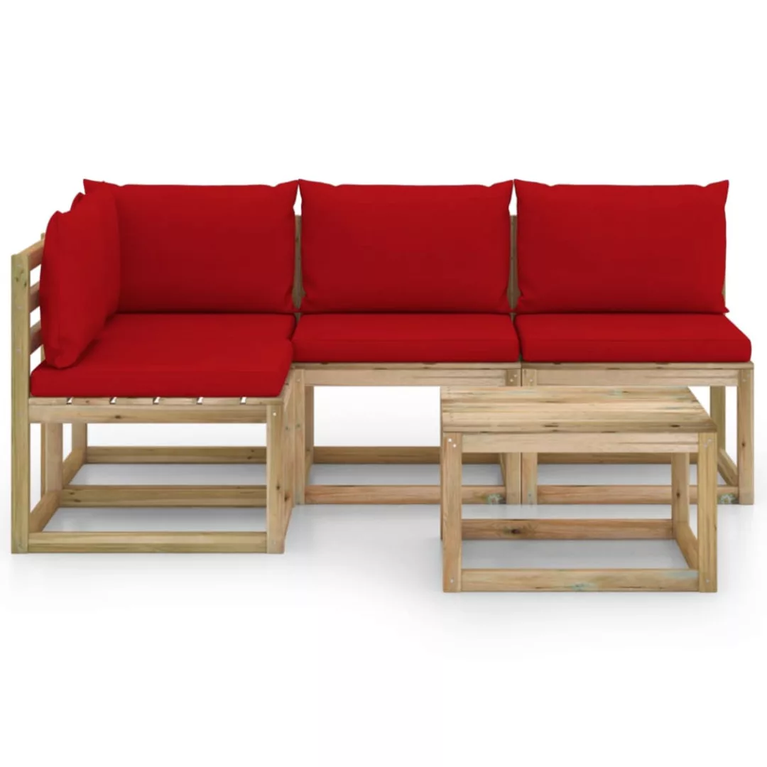 5-tlg. Garten-lounge-set Mit Roten Kissen günstig online kaufen