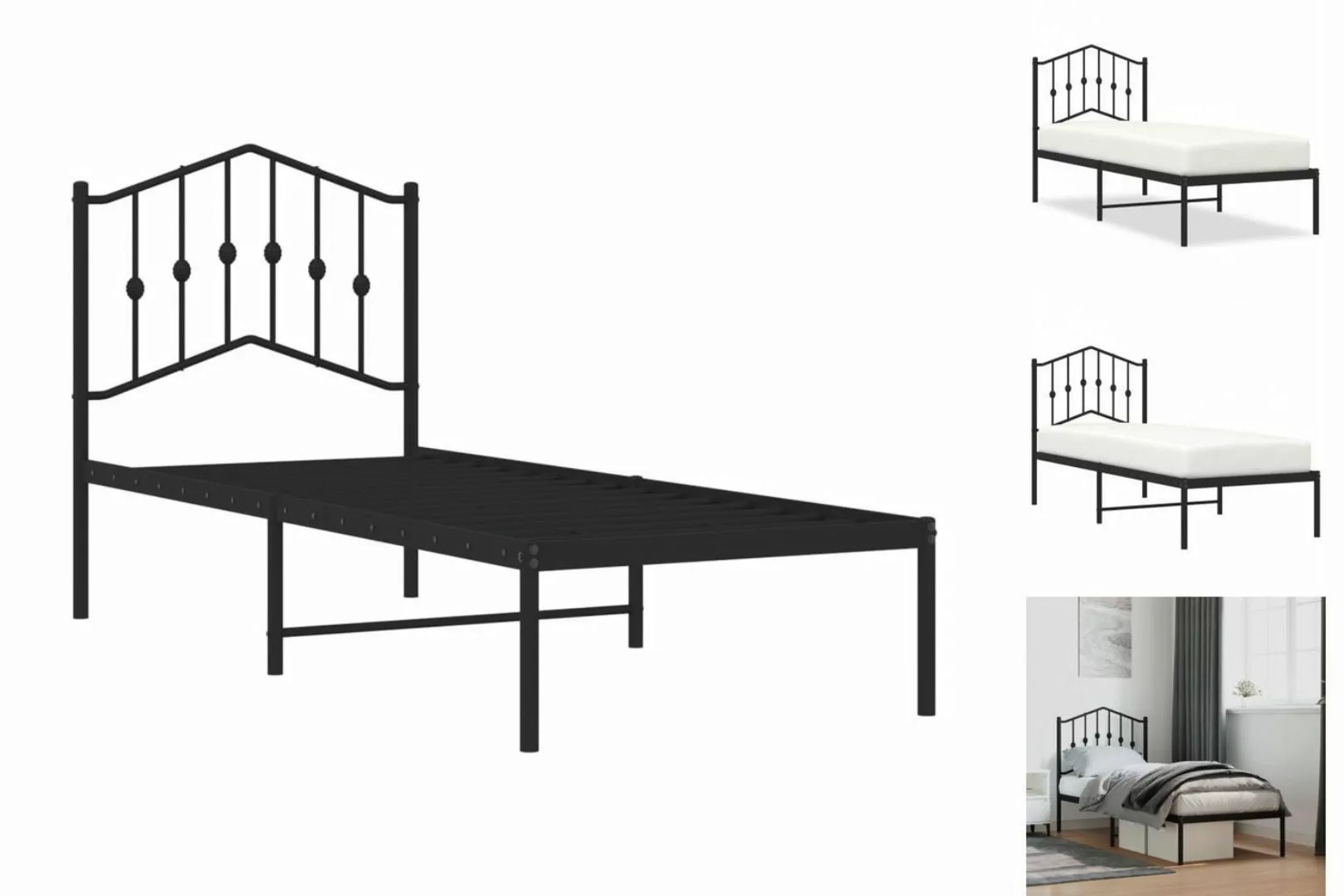 vidaXL Bettgestell Bettgestell mit Kopfteil Metall Schwarz 75x190 cm Bett B günstig online kaufen