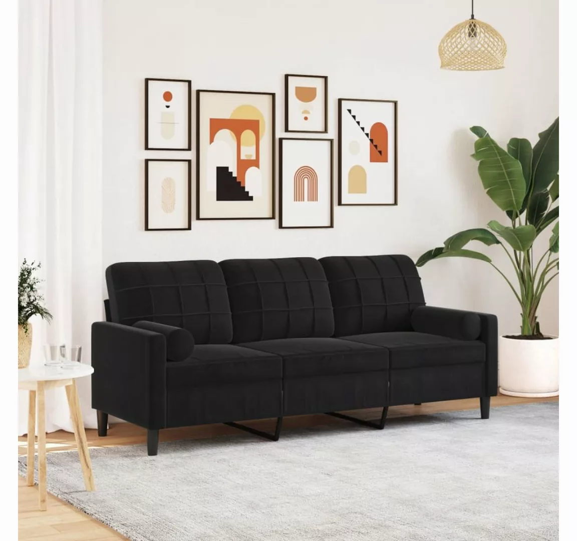 vidaXL Sofa, 3-Sitzer-Sofa mit Zierkissen Schwarz 180 cm Samt günstig online kaufen