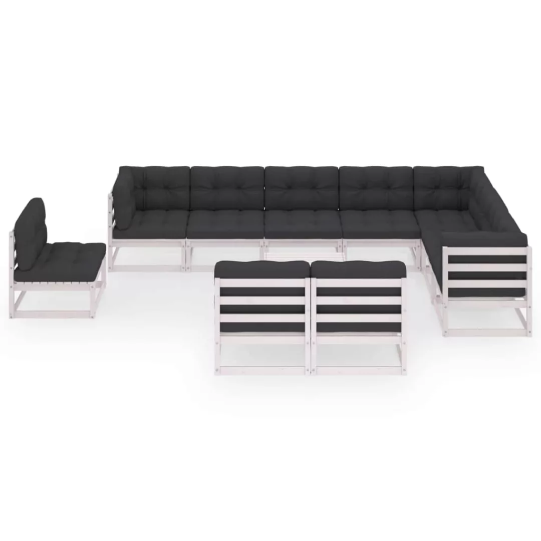 11-tlg. Garten-lounge-set Mit Kissen Weiß Kiefer Massivholz günstig online kaufen