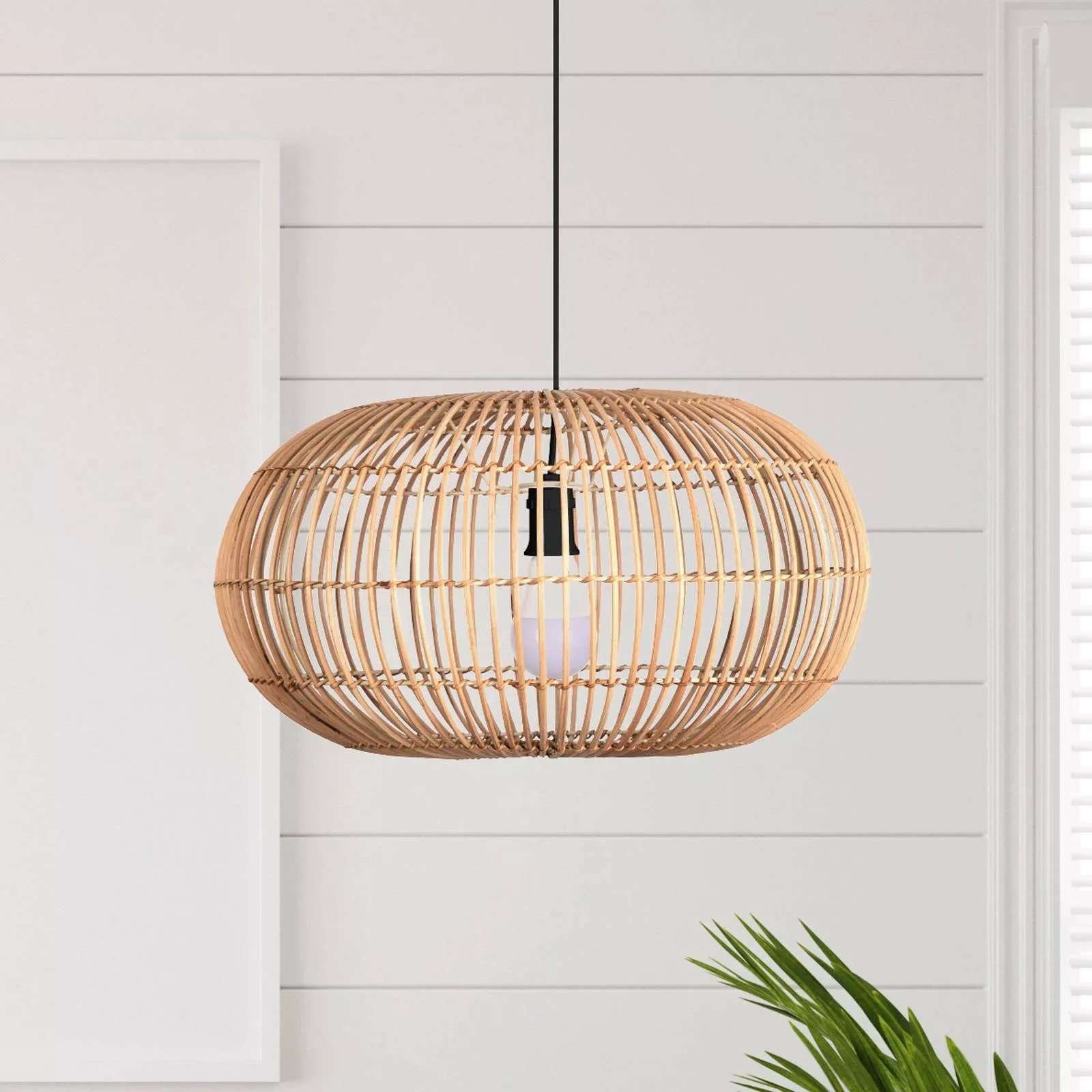 Hängeleuchte Bali, Ø 48 cm, Rattan, holz hell, E27 günstig online kaufen