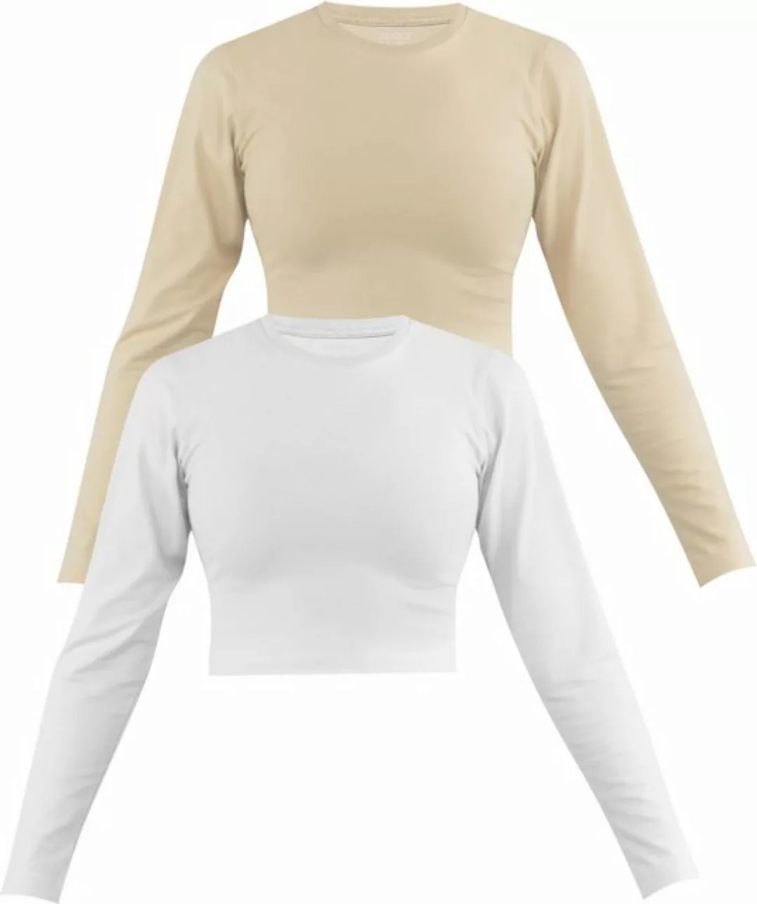 Janice Langarmshirt 2 x Damen crop Langarmshirt hochgeschlossen Noia Figurb günstig online kaufen