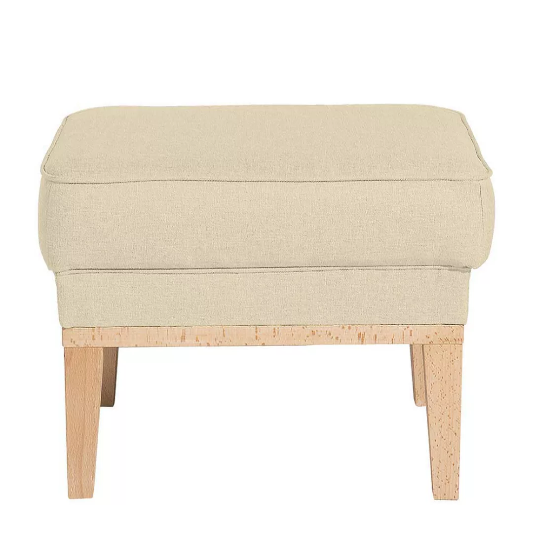 Fusshocker Polster Beige aus Flachgewebe Buche Massivholz günstig online kaufen