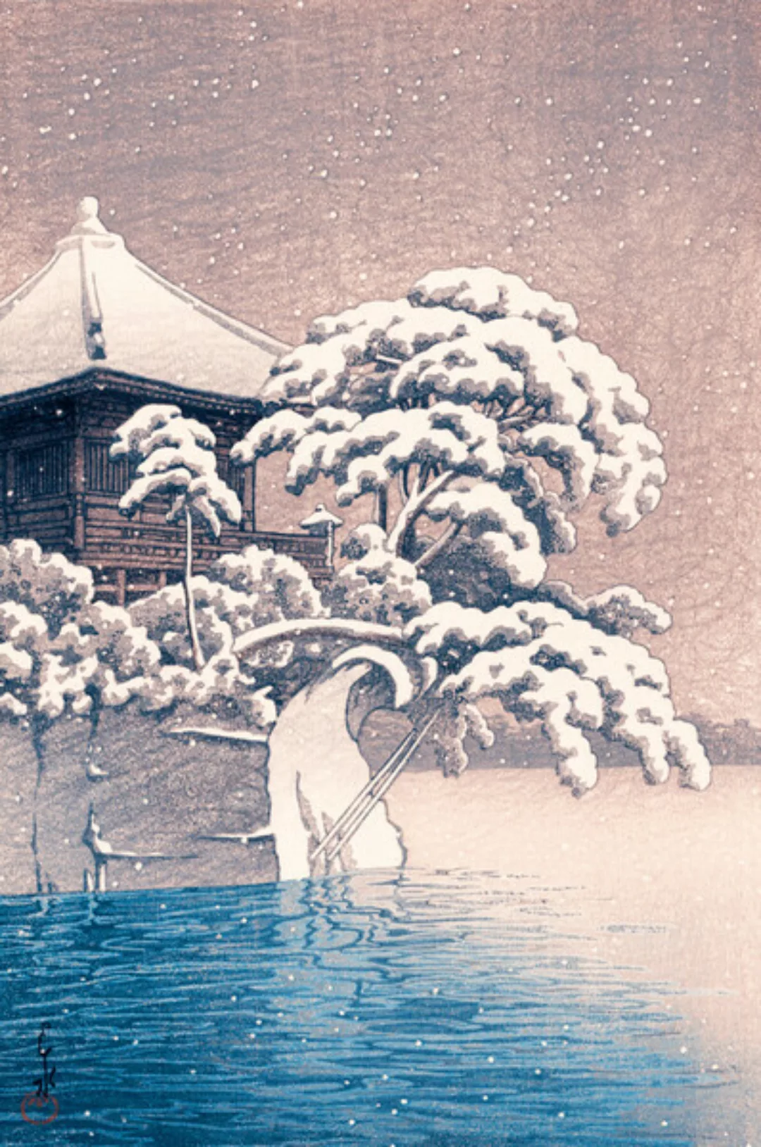 Poster / Leinwandbild - Japanese Temple In A Snowy Winter By Kawase Hasui günstig online kaufen