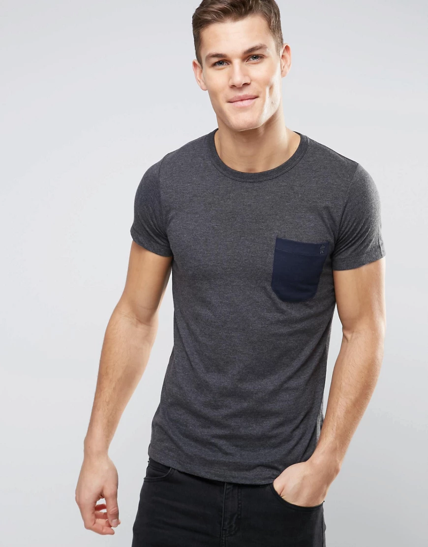 French Connection – T-Shirt mit Kontrasttasche-Grau günstig online kaufen