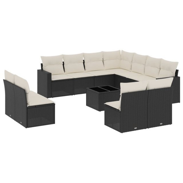 vidaXL Sofaelement 12-tlg. Garten-Sofagarnitur mit Kissen Schwarz Poly Ratt günstig online kaufen