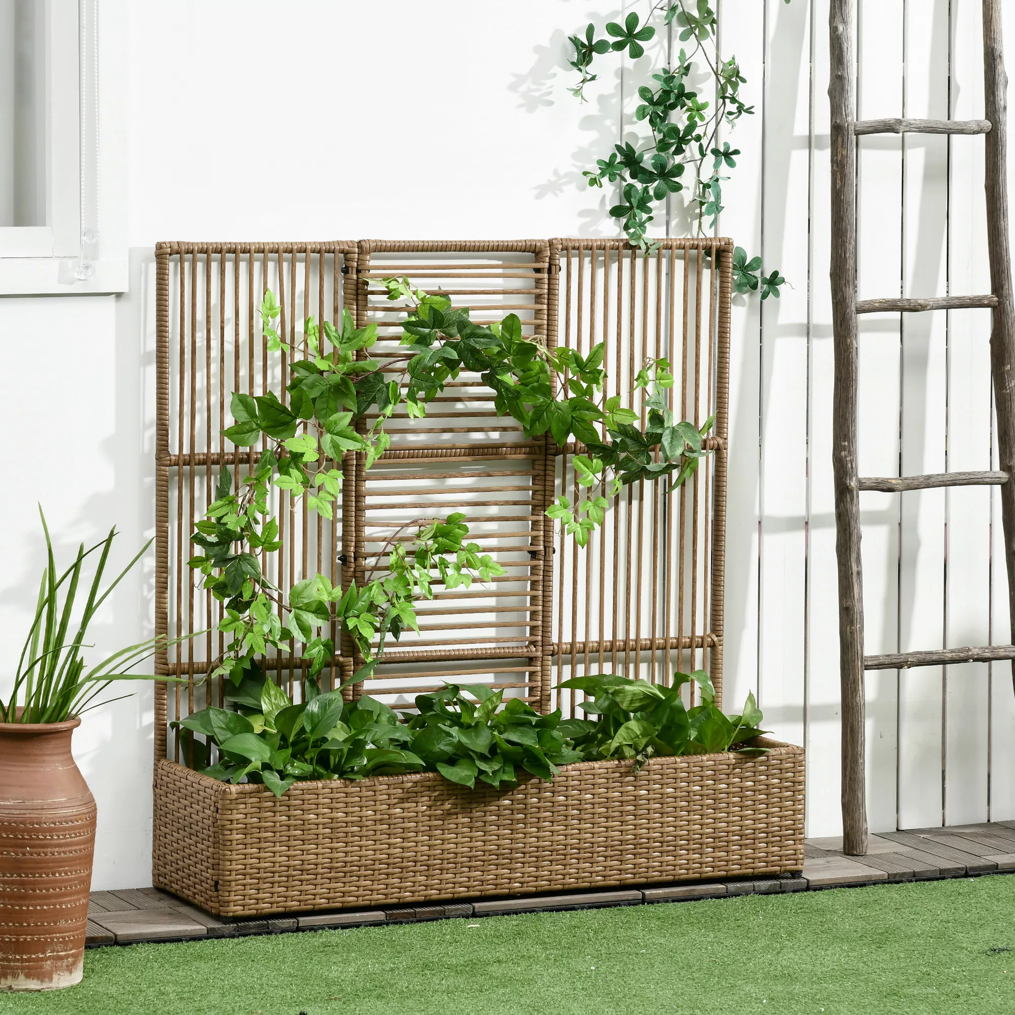 Outsunny Polyrattan Hochbeet mit Rankgitter, Blumenkasten 103 x 103 x 29 cm günstig online kaufen