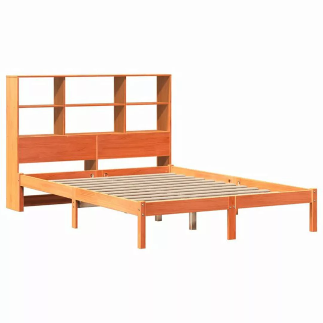 vidaXL Bett Massivholzbett mit Regal ohne Matratze Wachsbraun 120x200 cm günstig online kaufen