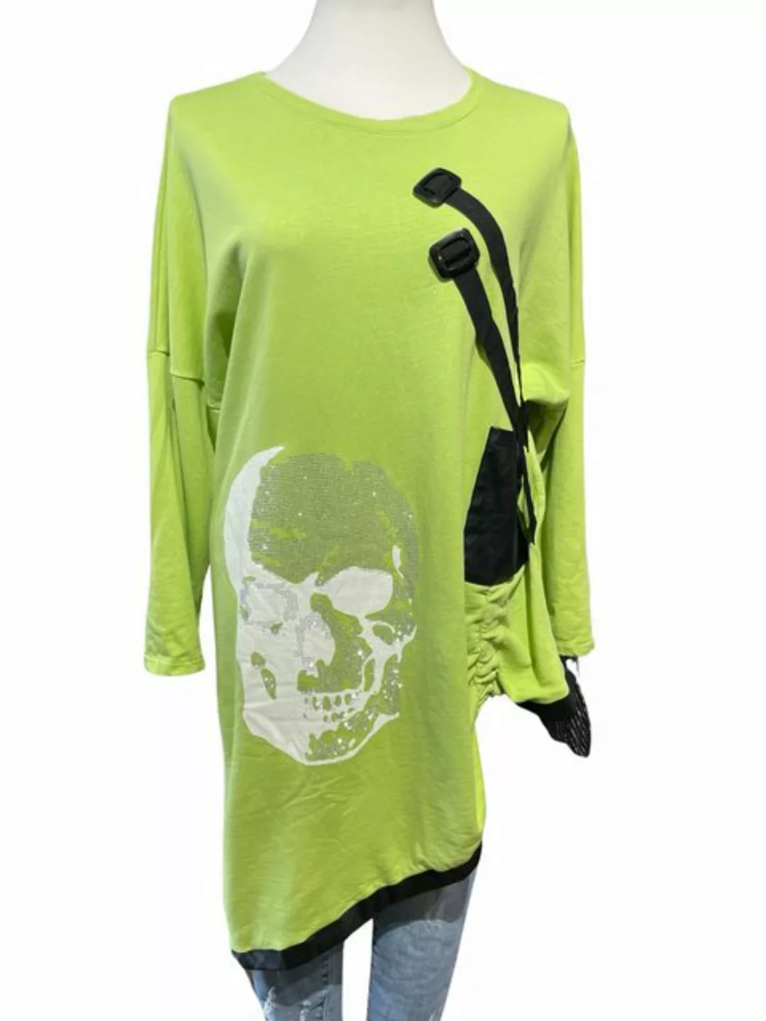 Fashion and Sports Hoodie Damen Longshirt Sweatshirt mit Skull Totenkopf AA günstig online kaufen