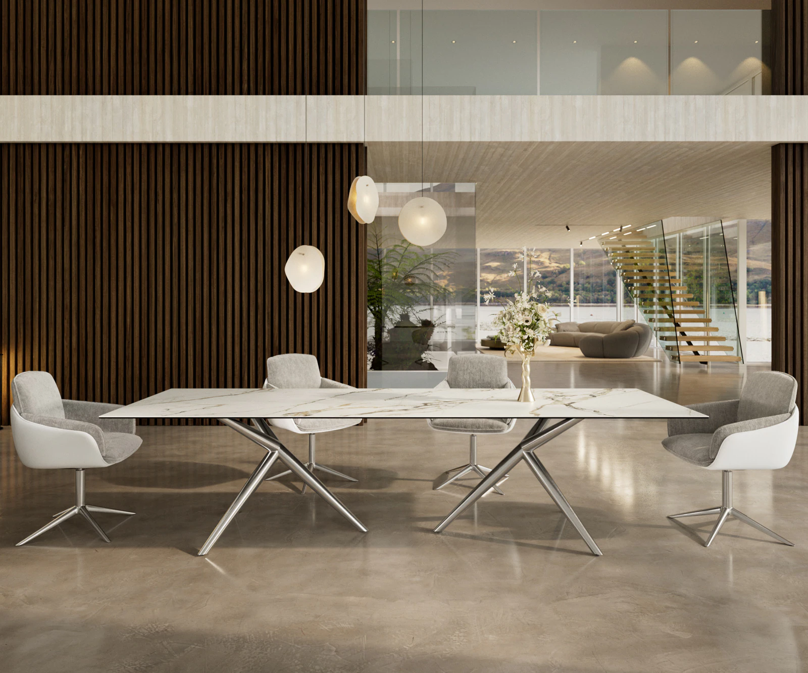 Esstisch Edge 300x100 Keramik Calacatta Luxe Weiß-Gold-Grau Estelar rund Ed günstig online kaufen