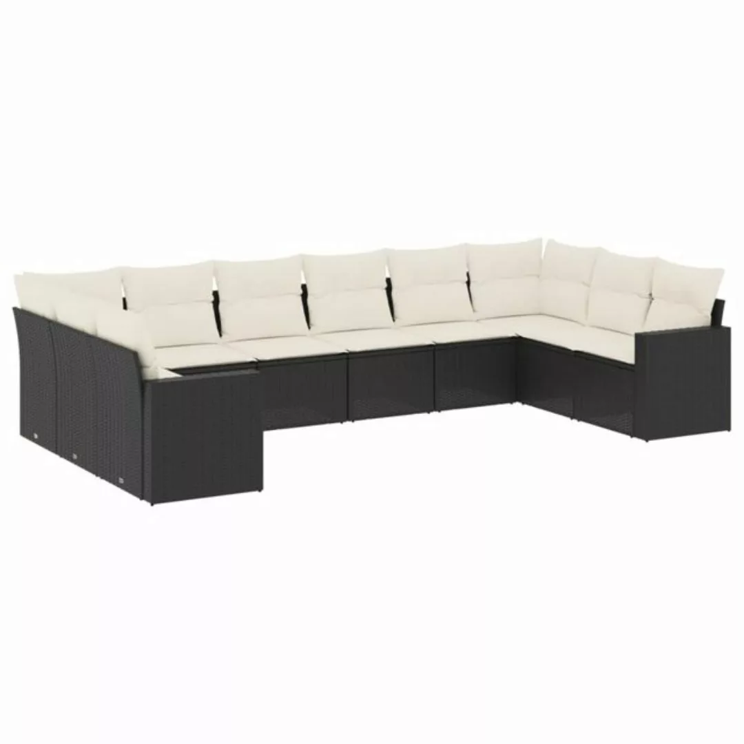 vidaXL Sofaelement 10-tlg. Garten-Sofagarnitur mit Kissen Schwarz Poly Ratt günstig online kaufen