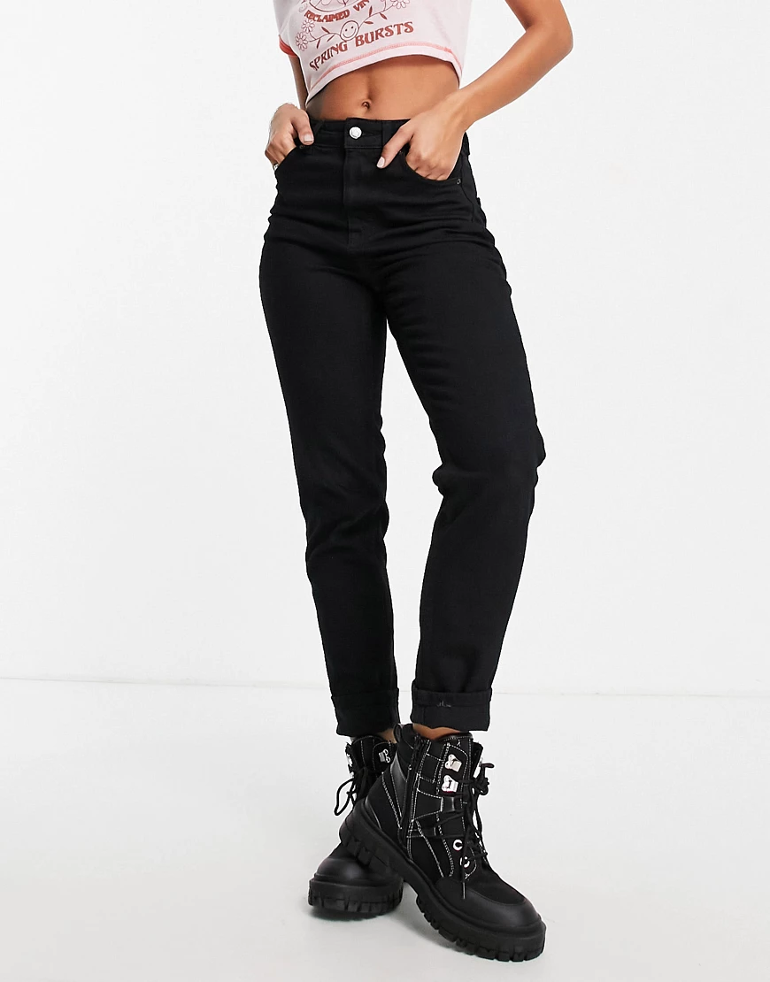 Topshop – Hochwertige Mom-Jeans aus Bio-Baumwollmix in Schwarz günstig online kaufen