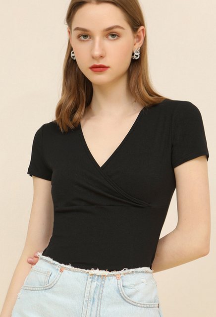 CHENIN Kurzarmhemd Damen Solid Colour T-Shirt mit V-Ausschnitt Damen Bottom günstig online kaufen