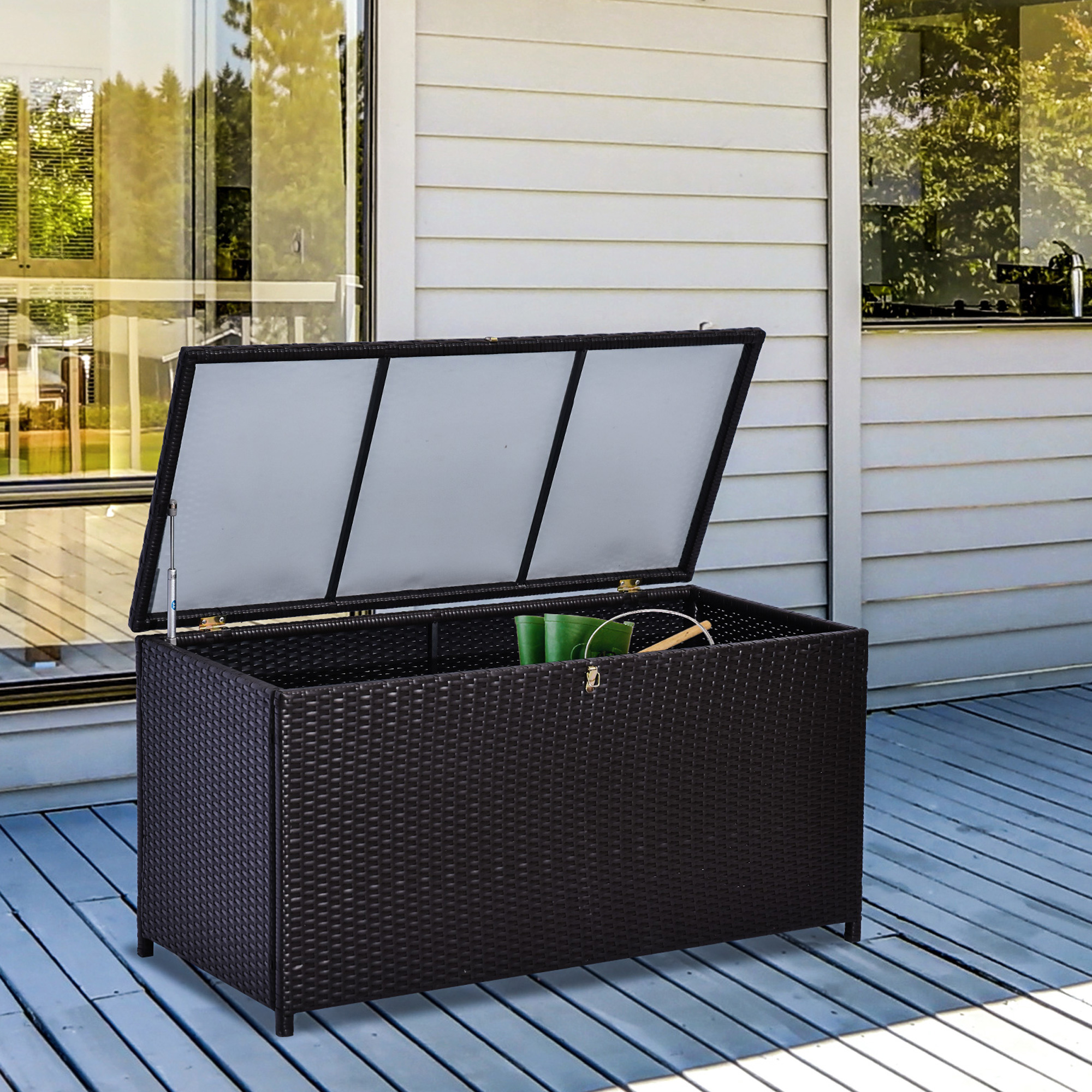 Outsunny Kissenbox Gartenbox aus Polyrattan mit Metallrahmen, praktische Au günstig online kaufen