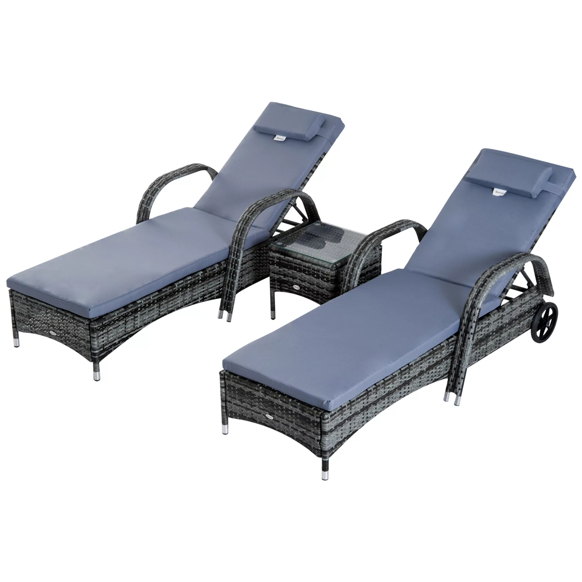 Outsunny Sonnenliege Gartenliege Tisch 3er-Set Gartenmöbel, Polyrattan+Meta günstig online kaufen