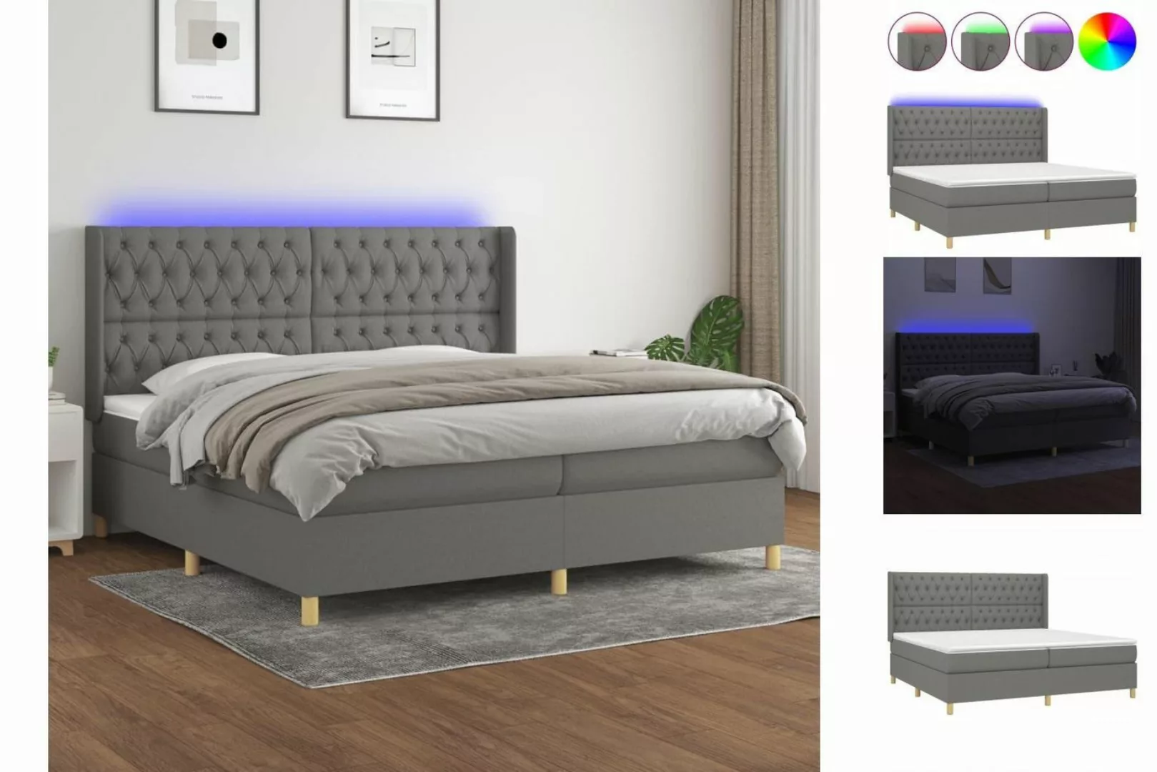 vidaXL Bettgestell Boxspringbett mit Matratze LED Dunkelgrau 200x200 cm Sto günstig online kaufen