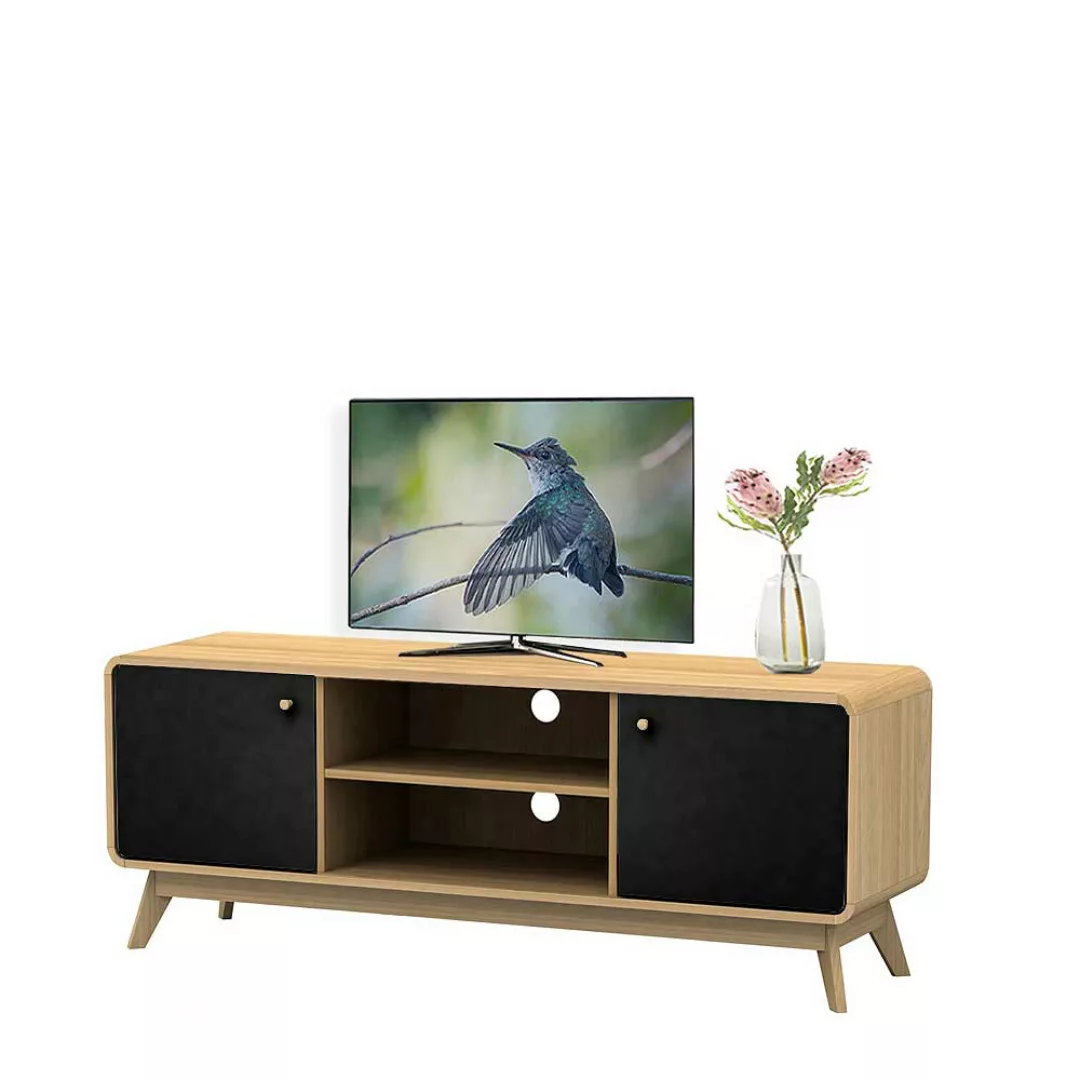 TV Sideboard in Schwarz und Eichefarben Kabeldurchlass günstig online kaufen