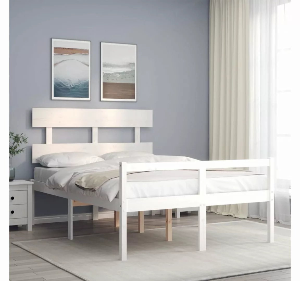 furnicato Bett Seniorenbett mit Kopfteil 120x200 cm Weiß Massivholz günstig online kaufen