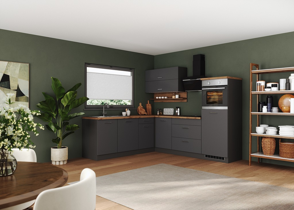 KOCHSTATION Winkelküche "KS-Milan", Stellbreite 250/220 cm, viel Stauraum, günstig online kaufen