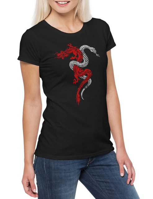 Urban Backwoods Print-Shirt Dragon & Snake Sign Damen T-Shirt Serpent Drach günstig online kaufen