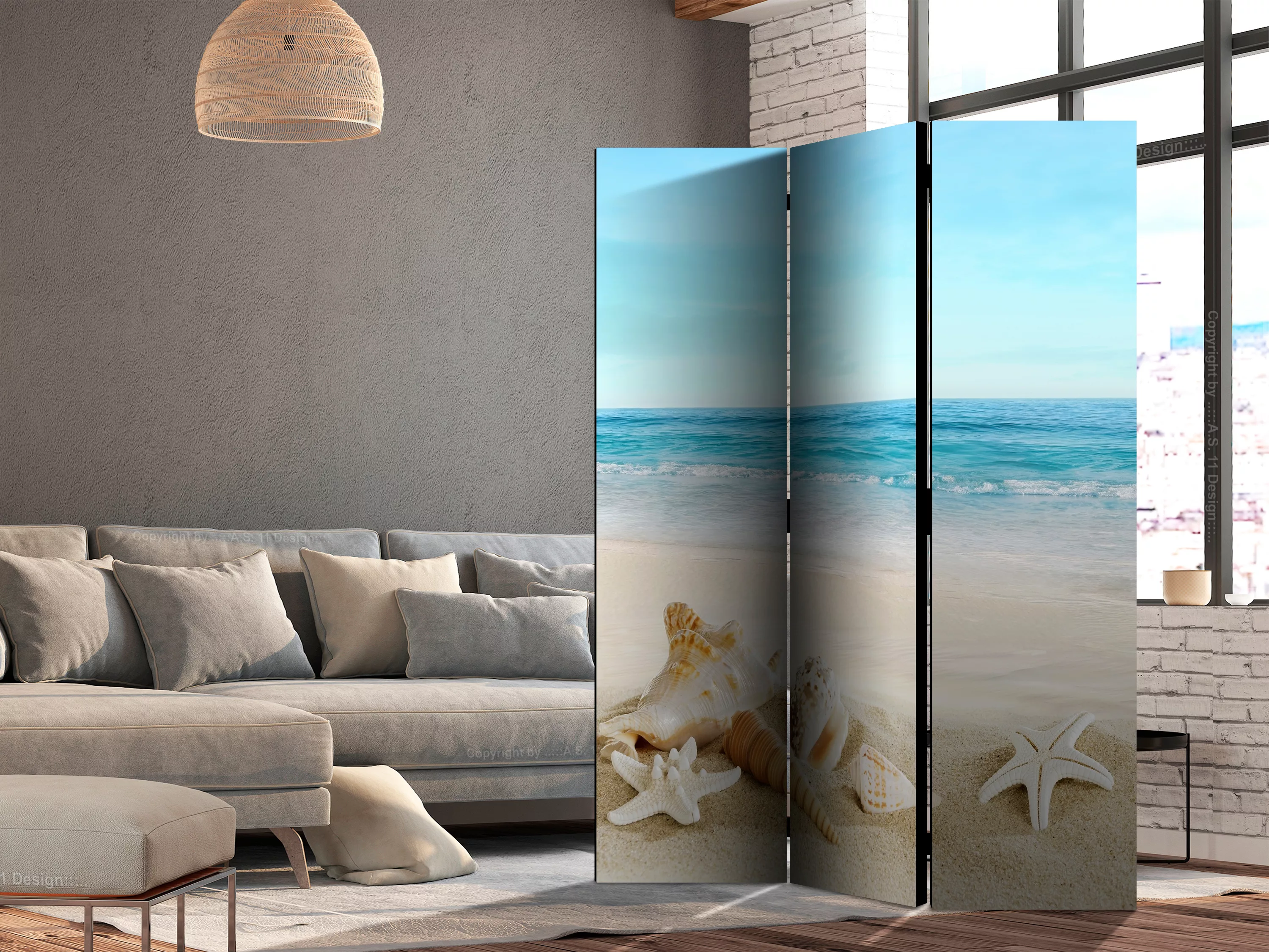 3-teiliges Paravent - Blue Calm [room Dividers] günstig online kaufen