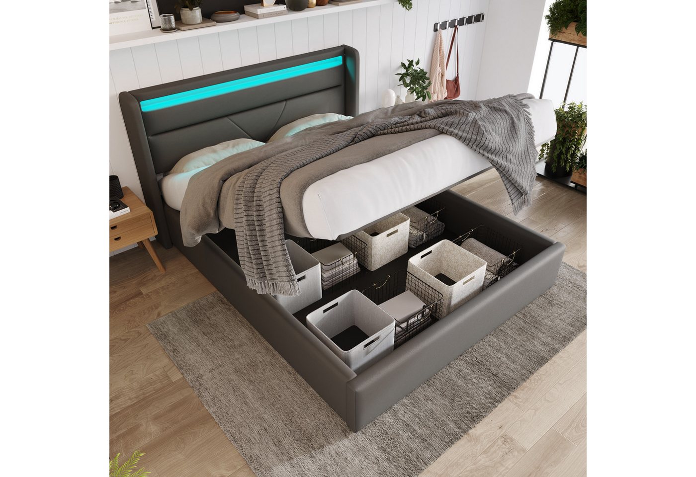 NMonet Polsterbett Stauraumbett Doppelbett (Geeignet für Erwachsene und Jug günstig online kaufen