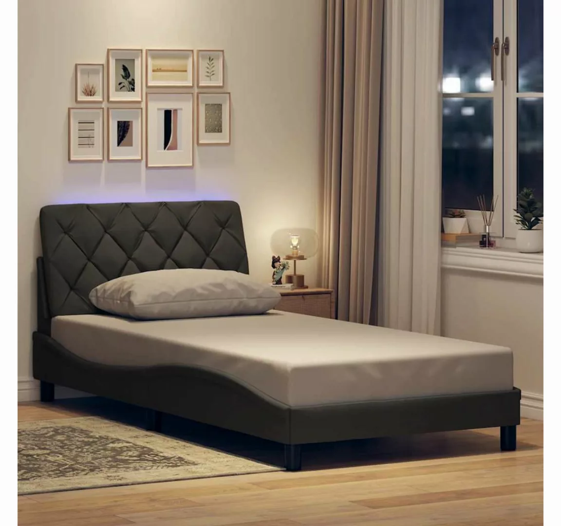 vidaXL Bett, Bettgestell mit LED ohne Matratze Dunkelgrau 100x200 cm Stoff günstig online kaufen