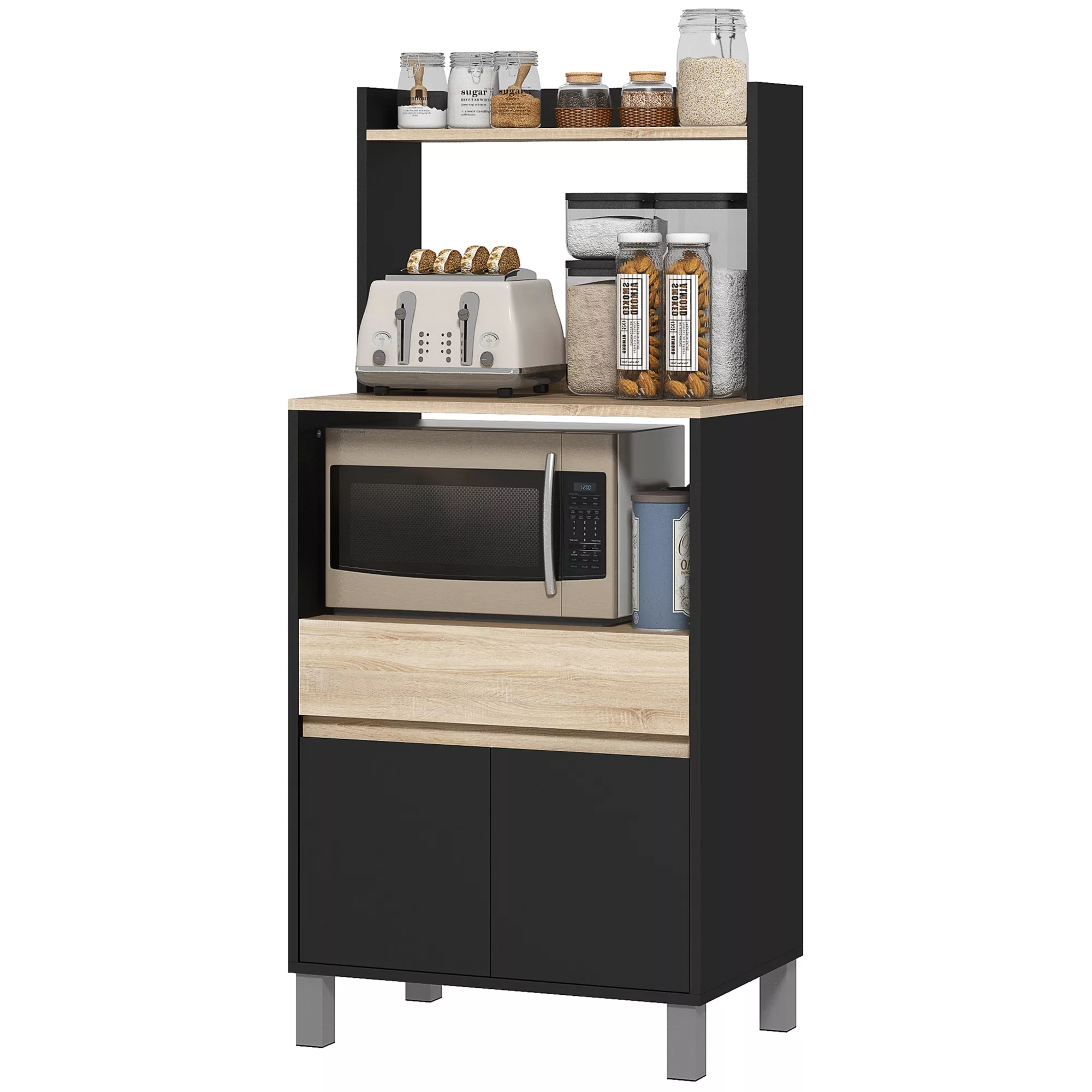 HOMCOM Mikrowellenmöbel, Küchenbuffet mit Schrank, Schublade, oberem Regal, günstig online kaufen