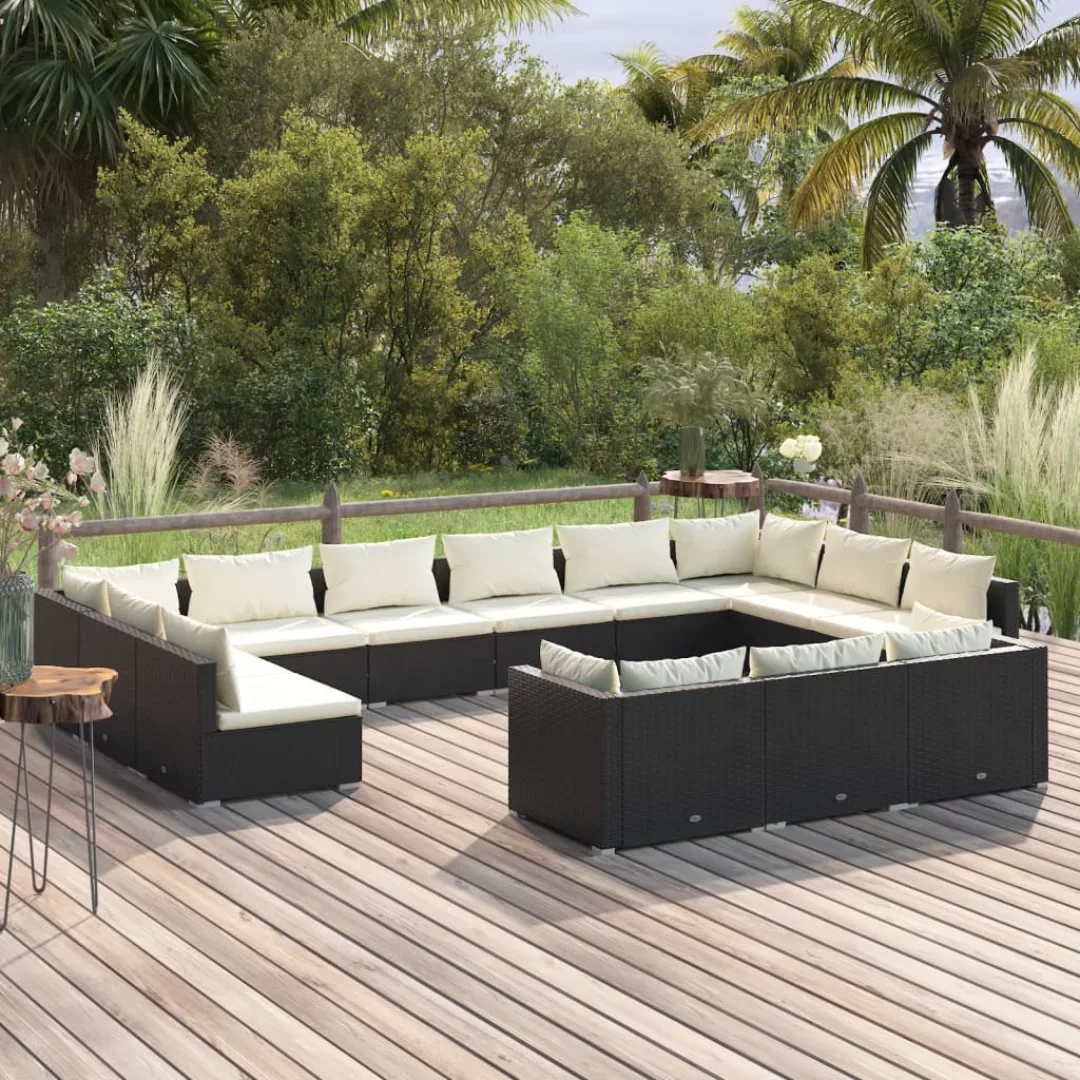 Vidaxl 13-tlg. Garten-lounge-set Mit Kissen Schwarz Poly Rattan günstig online kaufen