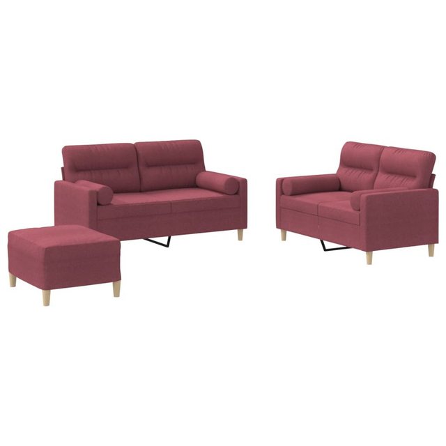 vidaXL Sofa 3-tlg. Sofagarnitur mit Kissen Weinrot Stoff günstig online kaufen