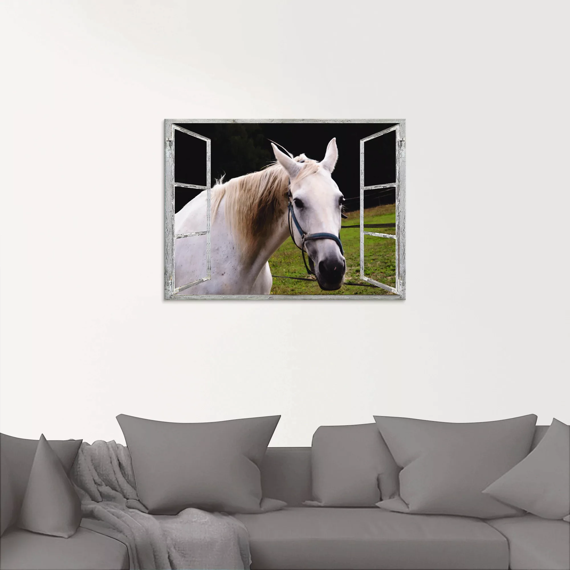 Artland Glasbild "Fensterblick - weisses Pferd", Haustiere, (1 St.) günstig online kaufen