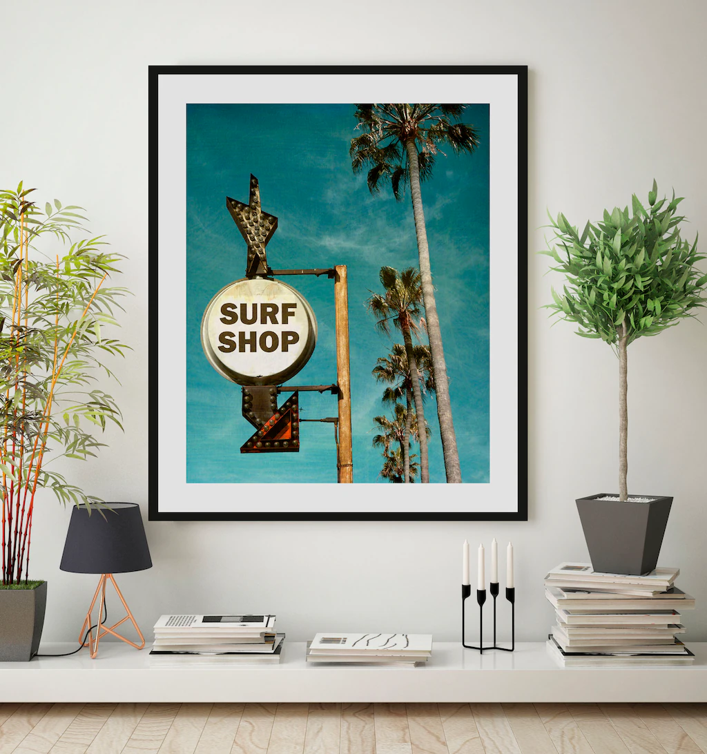 queence Bild "SURF SHOP", (1 St.), HD Premium Poster-Druck inkl. Holzrahmen günstig online kaufen