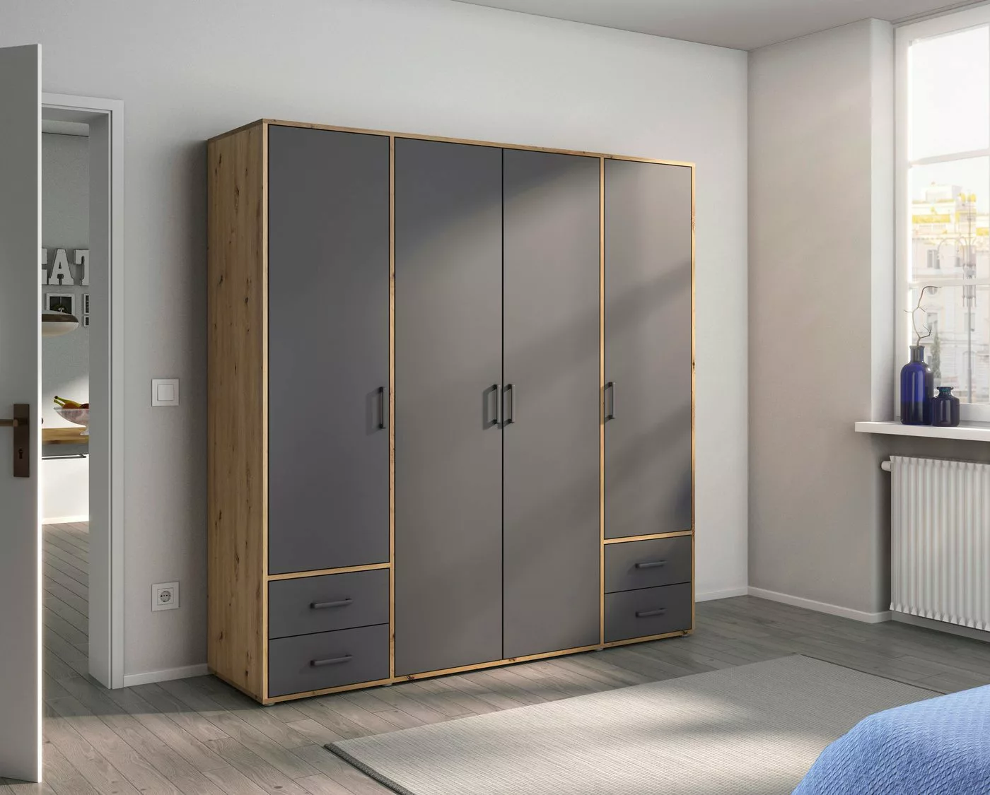 rauch Drehtürenschrank "Voyager", mit modernen Griffen in Graumetallic, ink günstig online kaufen